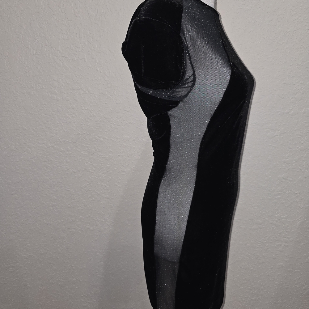 Black Velvet Sheer Side Panel Evening Dress
